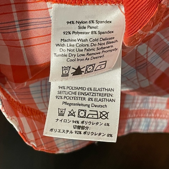 Vintage Eddie Bauer plaid shirt, Orange & white, contrasting solid side panels - Picture 6 of 6